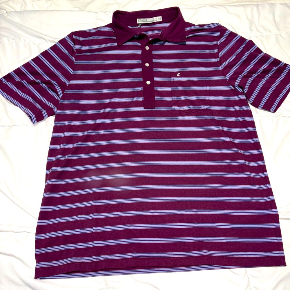 Criquet Men's Size Large Lightweight Pima Cotton Striped Polo Shirt